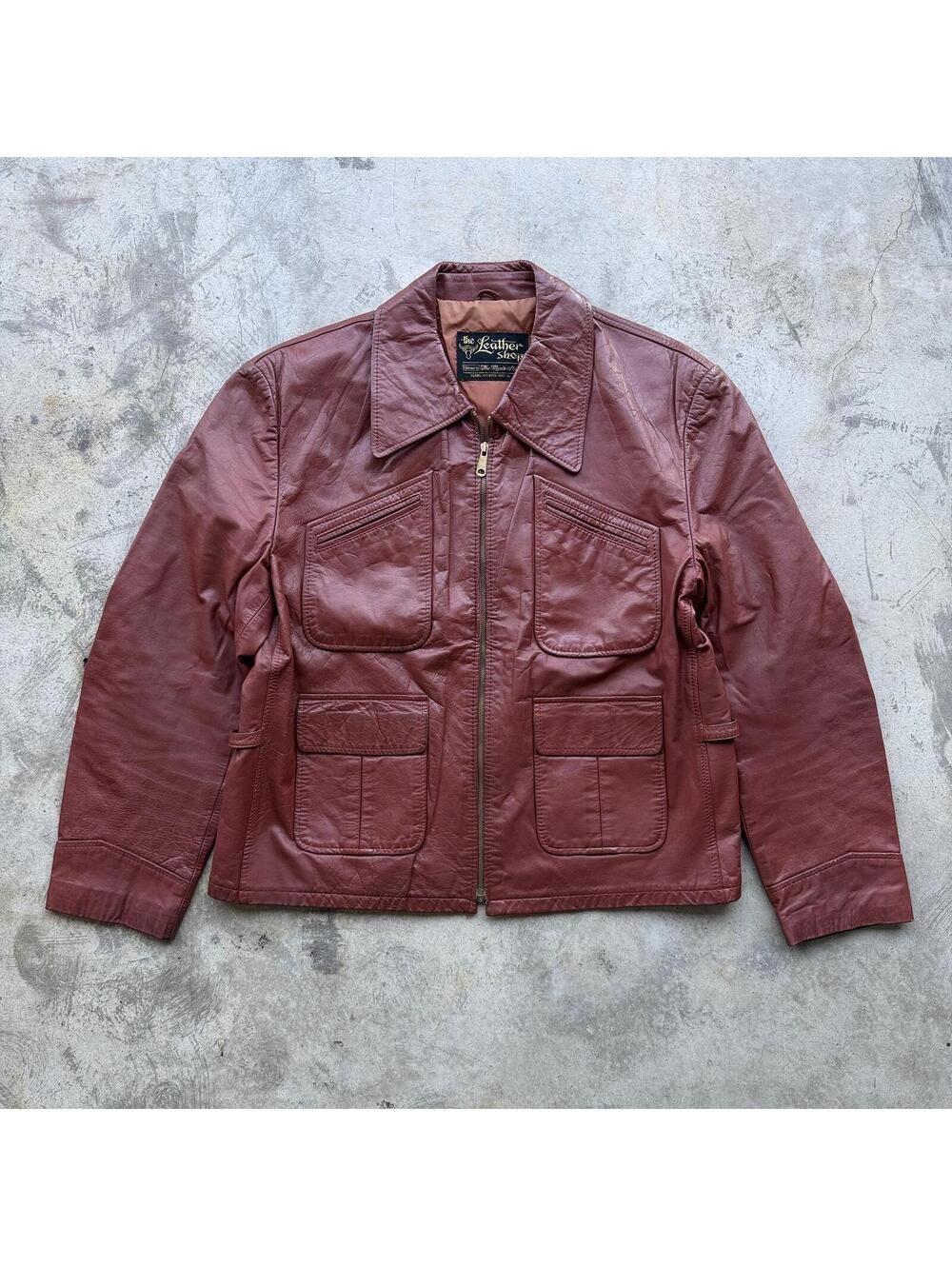 Vintage 70s Leather Shop Sears Leather Jacket 46R Brown